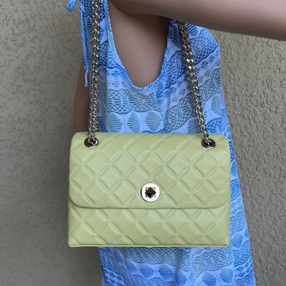 Kate Spade Natalia Smooth Leather Medium Flap Shoulder Bag Frosty Lime - Picture 1 of 16